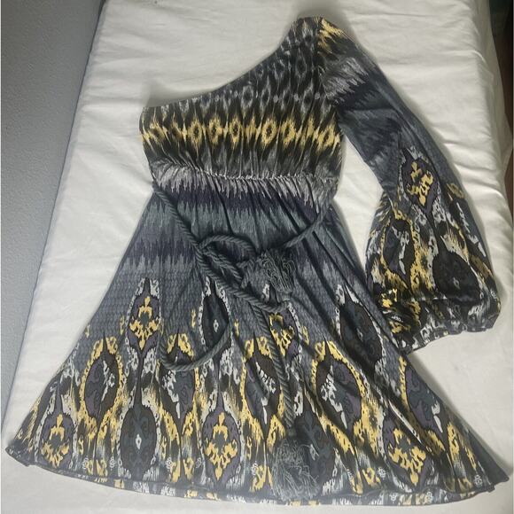 Urban Mango Womens Med Mini Dress Off Shoulder Flare Sleeve Rope Tie Fit & Flare - Picture 1 of 6